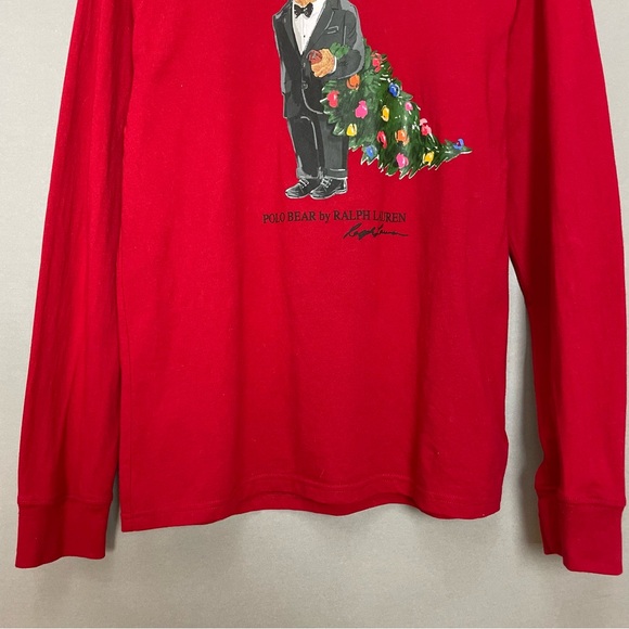 Polo Ralph Lauren Bear Christmas Tree Tux Boy XL 18-20 Red Long Sleeve Graphic - Picture 4 of 13